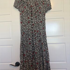 Ralph Lauren Black and Red Floral Midi Dress
